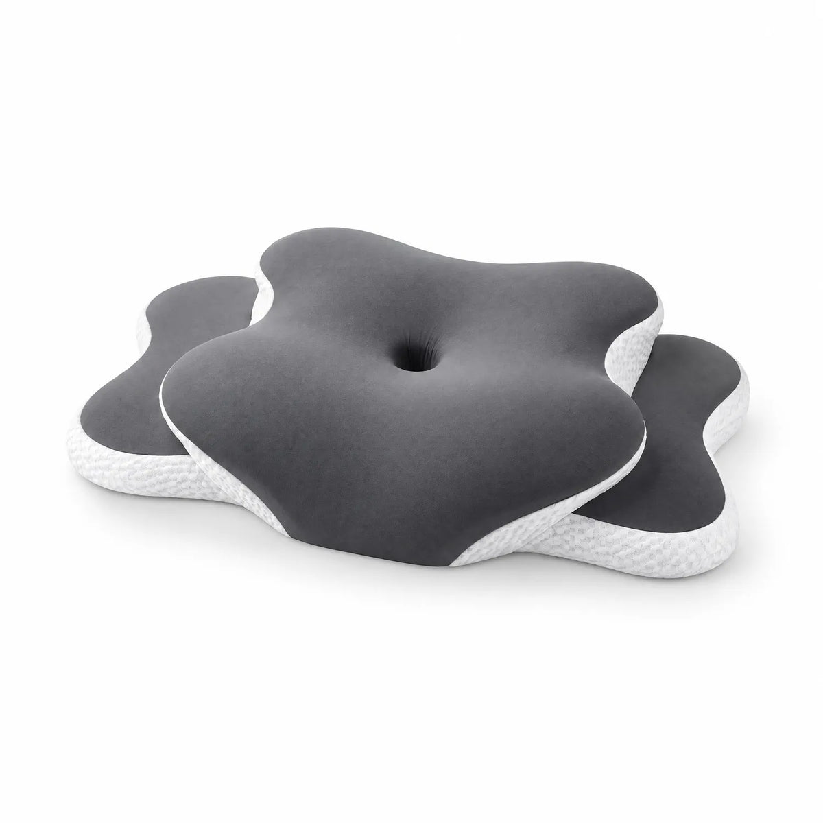 DARK GRAY | Butterfly Dual-Height Cervical Pillow, low three-quarter view