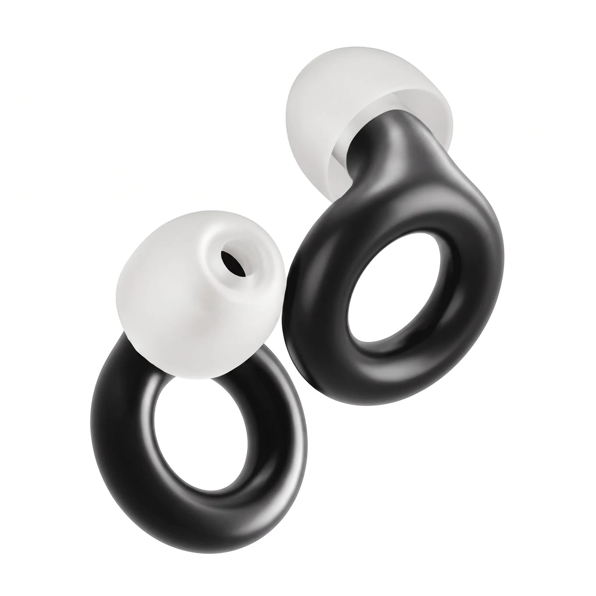 Black | Quiet Silicone Ear Plugs for Sleep & Motorcycling, pair three quarter