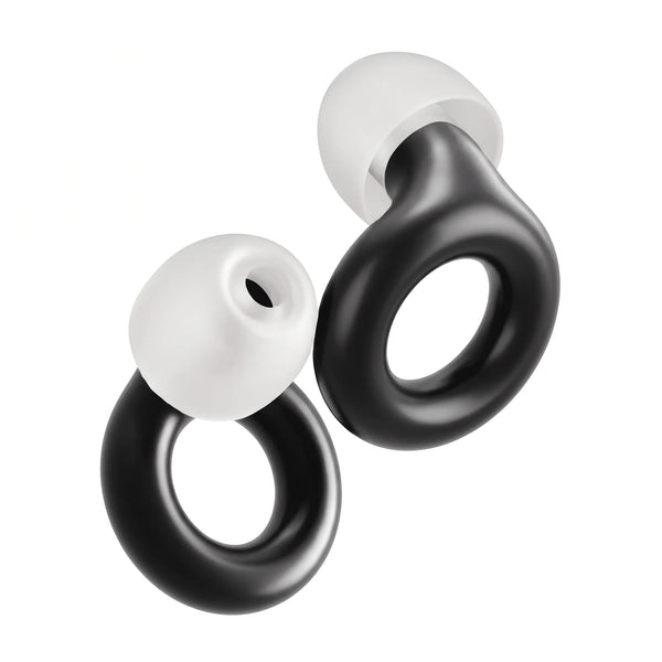 Black | Quiet Silicone Ear Plugs for Sleep & Motorcycling, pair three quarter