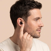 Black | Quiet Silicone Ear Plugs for Sleep & Motorcycling, worn, man