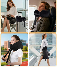 Black | Fillable Washable U-Shaped Travel Pillow, travel scenes at the airport, on an airplane and outdoors