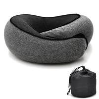 Dark Black | Roll-Up Memory Foam Travel Neck Pillow, angled view with storage bag