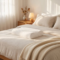 White | Orthopedic Memory Foam Pillow for Side Sleepers, on a bed in a bedroom