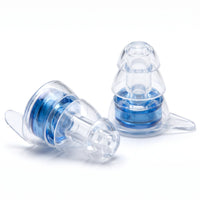 Blue | High-Fidelity Concert Ear Plugs with Case, pair lying and standing