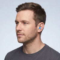 Blue | High-Fidelity Concert Ear Plugs with Case, worn, man wearing