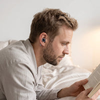 Black-04 | High-Fidelity Washable Silicone Ear Plugs, worn, reading profile