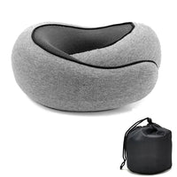 Dark gray | Roll-Up Memory Foam Travel Neck Pillow, angled view with storage bag
