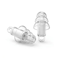 White | High-Fidelity Concert Ear Plugs with Case, pair lying and standing