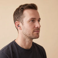 Black | High-Fidelity Concert Ear Plugs with Case, worn, man wearing