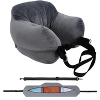 Dark gray | Fillable Washable U-Shaped Travel Pillow, angled view with strap and open zipper