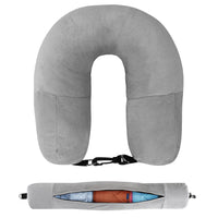 Light Grey | Fillable Velvet Travel Pillow with Storage Bag, front view with storage bag