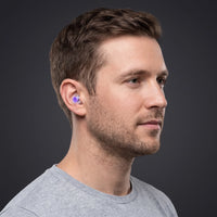 Purple | High-Fidelity Concert Ear Plugs with Case, worn, man wearing