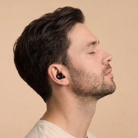 Black 1 | Quiet Silicone Ear Plugs for Sleep & Motorcycling, worn, man