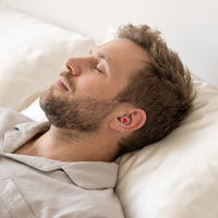 Red-05 | High-Fidelity Washable Silicone Ear Plugs, worn, asleep back