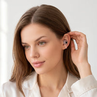 Black-05 | High-Fidelity Washable Silicone Ear Plugs, worn, tucking hair