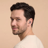 Silver 1 | Quiet Silicone Ear Plugs for Sleep & Motorcycling, worn, man