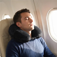 All colors | Fillable Velvet Travel Pillow with Storage Bag, man sleeping on airplane