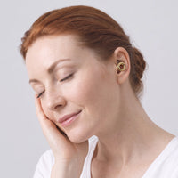 Golden 1 | Quiet Silicone Ear Plugs for Sleep & Motorcycling, worn, woman