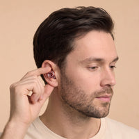 Pink 1 | Quiet Silicone Ear Plugs for Sleep & Motorcycling, worn, man