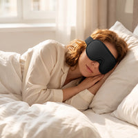 All colors | Soft Padded 3D Contoured Sleep Mask, woman sleeping in the mask
