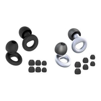 Silver | Silicone Ear Plugs, 4 Sizes (XS–L), two sets with black pair