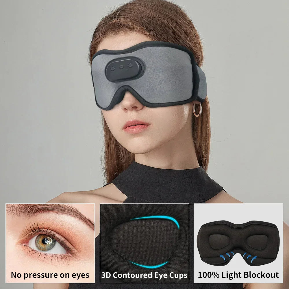 Bluetooth Sleep Mask Headphones — 3D Blackout Mask with Slim Flat Speakers