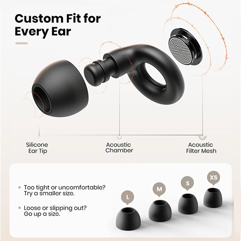 Semi-In-Ear Sleep Earplugs — 25 dB Noise Reduction, Soft Silicone, Reusable