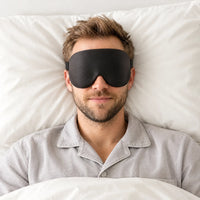 black | 3D Concave Cup Blackout Sleep Mask, man sleeping on his back