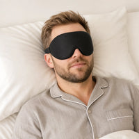 black | 3D Concave Cup Blackout Sleep Mask, man sleeping on his back, in bed