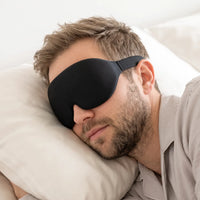 black | 3D Concave Cup Blackout Sleep Mask, man sleeping on his side, close-up