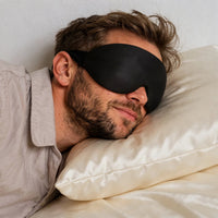 black | 3D Concave Cup Blackout Sleep Mask, man sleeping on his side, face close-up