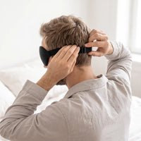 black | 3D Concave Cup Blackout Sleep Mask, adjusting the strap, back view