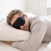 black | 3D Concave Cup Blackout Sleep Mask, man sleeping on his stomach, side view