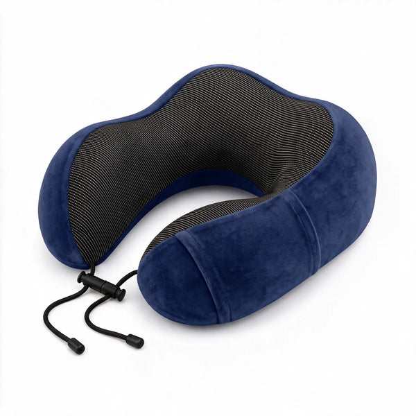Dark blue | U-Shaped Memory Foam Airplane Neck Pillow, three-quarter view