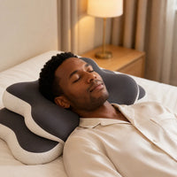 DARK GRAY | Butterfly Dual-Height Cervical Pillow, man sleeping on his back