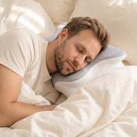 DARK GRAY | Cooling Memory Foam Pillow (66×40 cm), man sleeping on his side, close-up