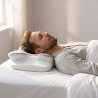 DARK GRAY | Cooling Memory Foam Pillow (66×40 cm), man sleeping on his back, side view