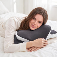 DARK GRAY | Butterfly Dual-Height Cervical Pillow, woman lying on the pillow
