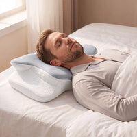 DARK GRAY | Cooling Memory Foam Pillow (66×40 cm), man sleeping on his back, three-quarter view