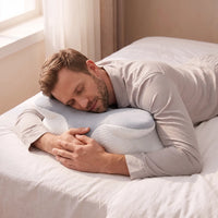 DARK GRAY | Cooling Memory Foam Pillow (66×40 cm), man sleeping on his stomach hugging the pillow