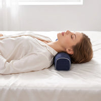 DEEP BLUE | Cervical Contour Memory Foam Pillow, woman lying with her neck on the pillow