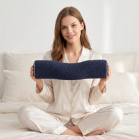 DEEP BLUE | Cervical Contour Memory Foam Pillow, woman holding the pillow