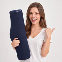 DEEP BLUE | Cervical Contour Memory Foam Pillow, woman hugging the pillow upright