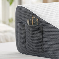 Grey white-ice silk | Foam Wedge Pillow for Elevated Sleeping, pocket with glasses, close-up