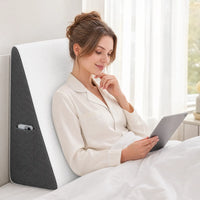 Grey white-ice silk | Foam Wedge Pillow for Elevated Sleeping, woman reading on a tablet propped on the wedge