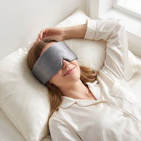 Grey | Silk Satin Sleep Mask, worn, woman asleep