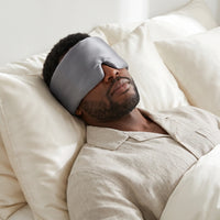 Grey | Silk Satin Sleep Mask, worn, man asleep