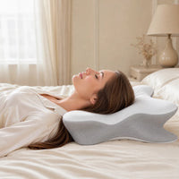 Light Grey | Cooling Memory Foam Pillow (66×40 cm), woman on her back, side profile