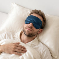 Petrol Blue | Soft Silk Blackout Sleep Mask, worn, asleep