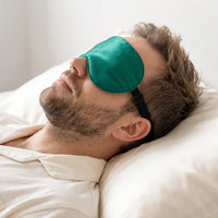 Emerald | Soft Silk Blackout Sleep Mask, worn, profile